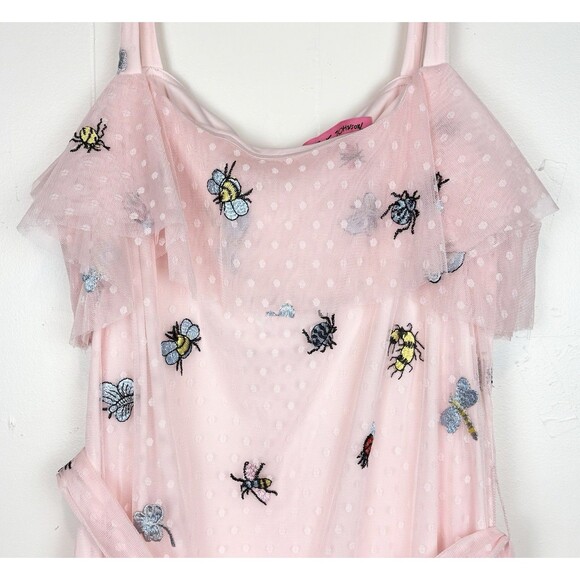 Betsy Johnson Pink Ruffle Tiered Cottagecore Bees Bugs Polka Dot Dress, Size 12 - Picture 5 of 15